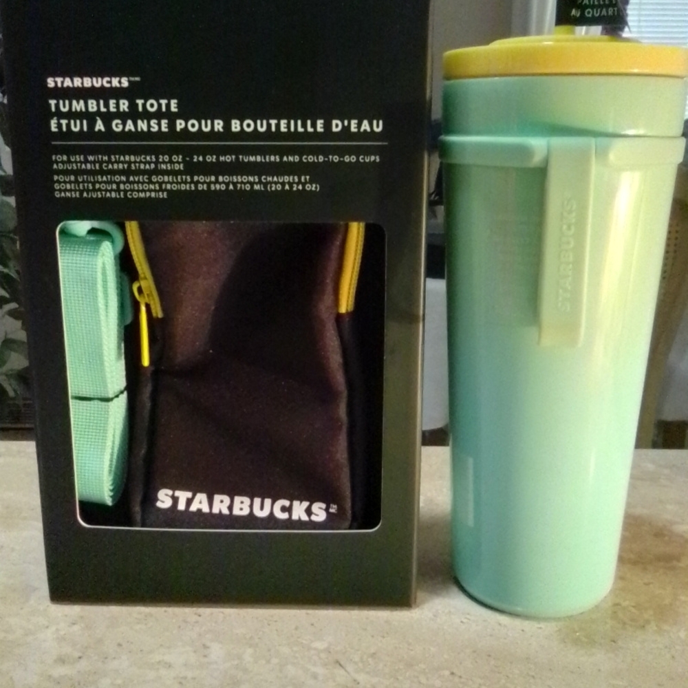 Starbucks Black and Mint Tumbler Tote & Venti Teal & Yellow Tumbler